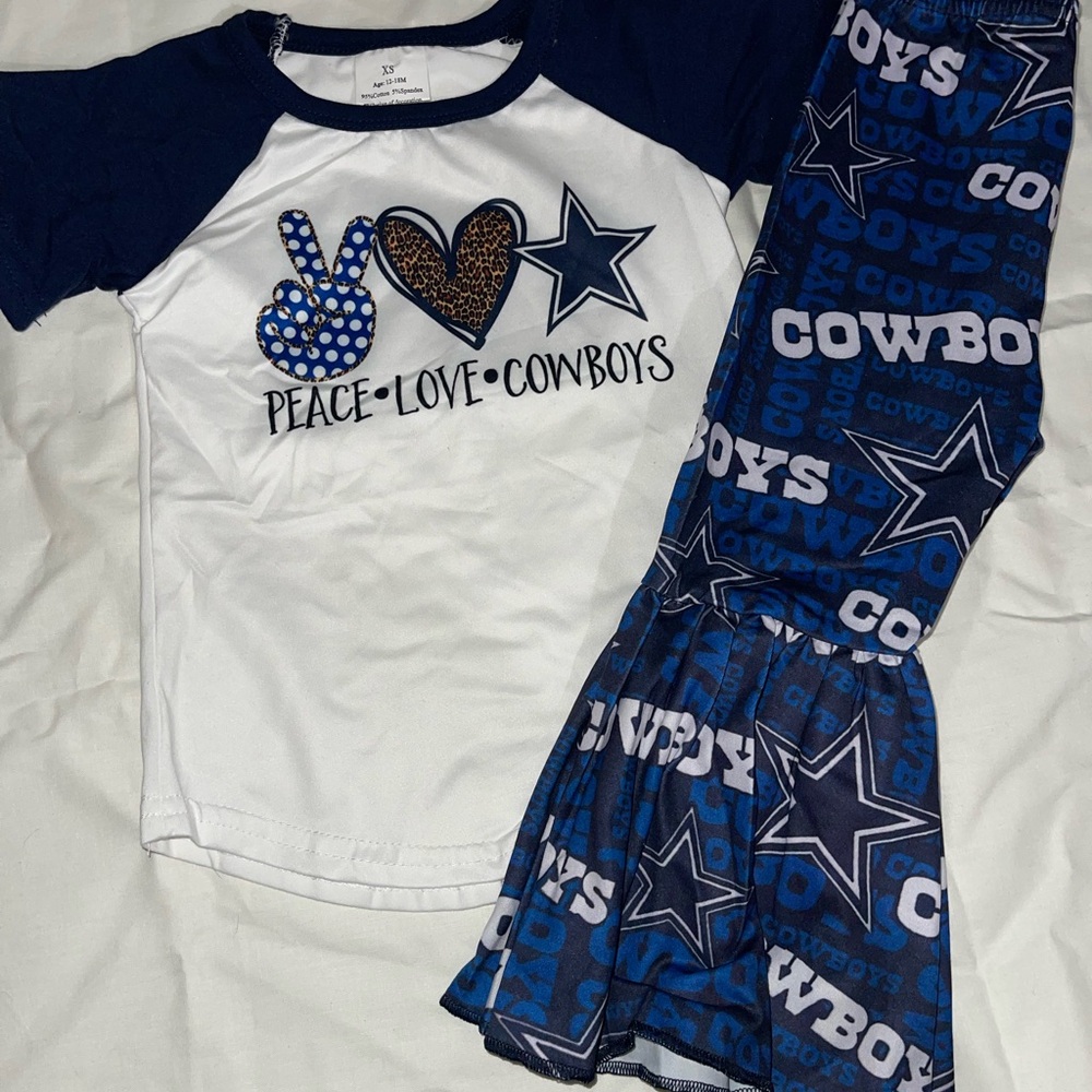 Kids Peace Love Cowboys Boutique Set - Blue and White